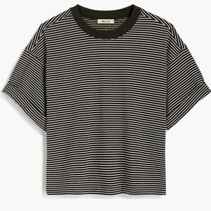 Madewell Dark Green and White Striped Sweatshirt Tee